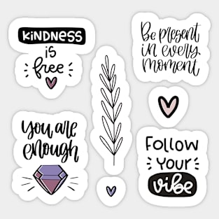 Positivity life quotes set with diamond, heart and leaf. Sticker